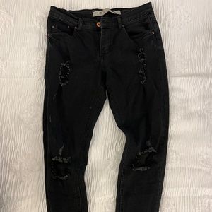 Denim Co black skinny jeans with knee tear embellishments